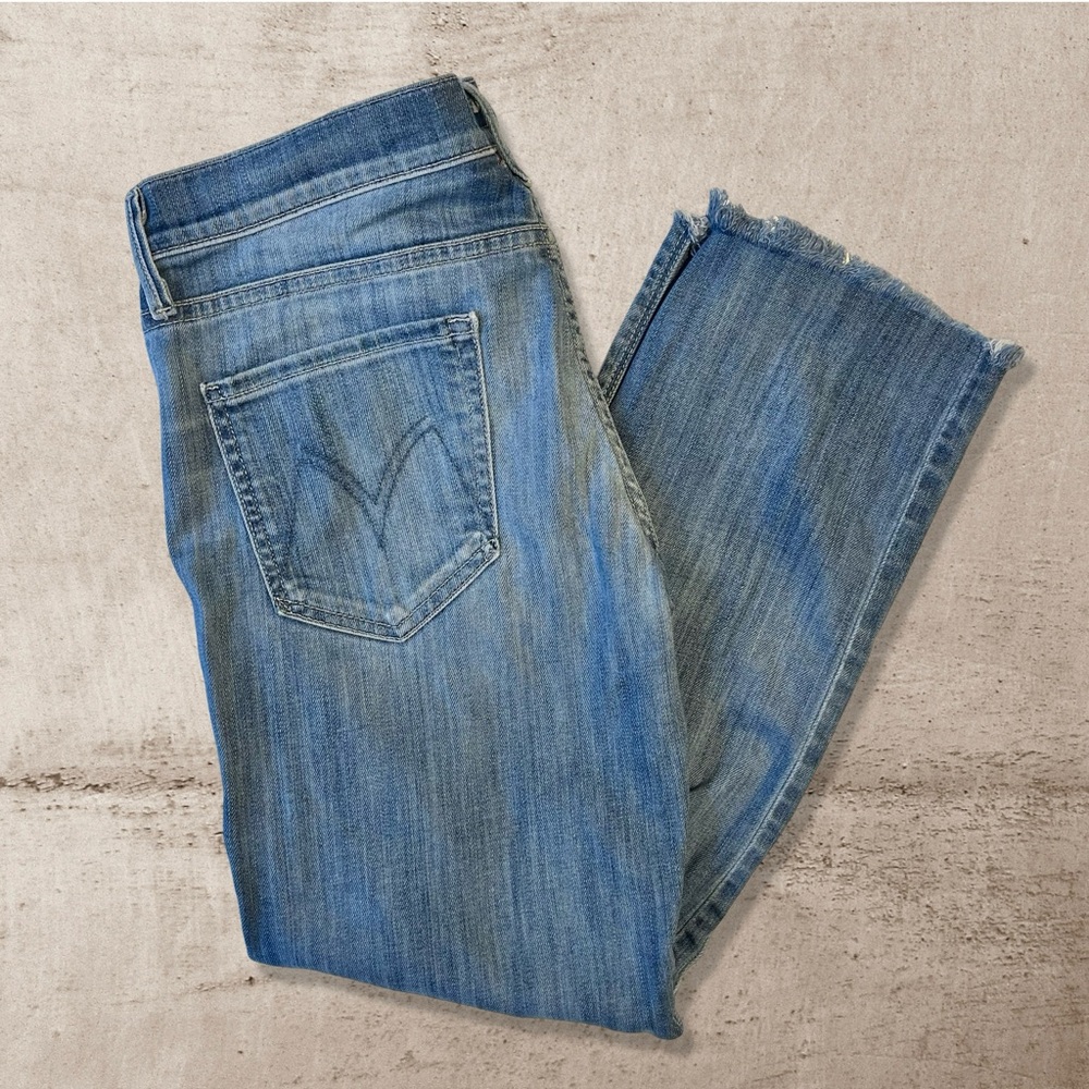 Mother Light Wash Low Rise Raw Hem Jeans